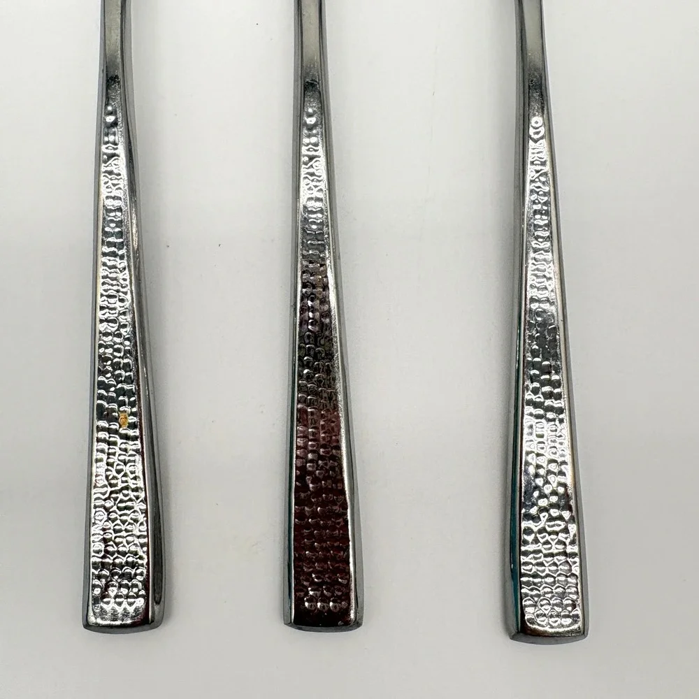 Hammered Stainless Steel Dinner Forks Modern Minimalist Silverware Towle 3pc Set